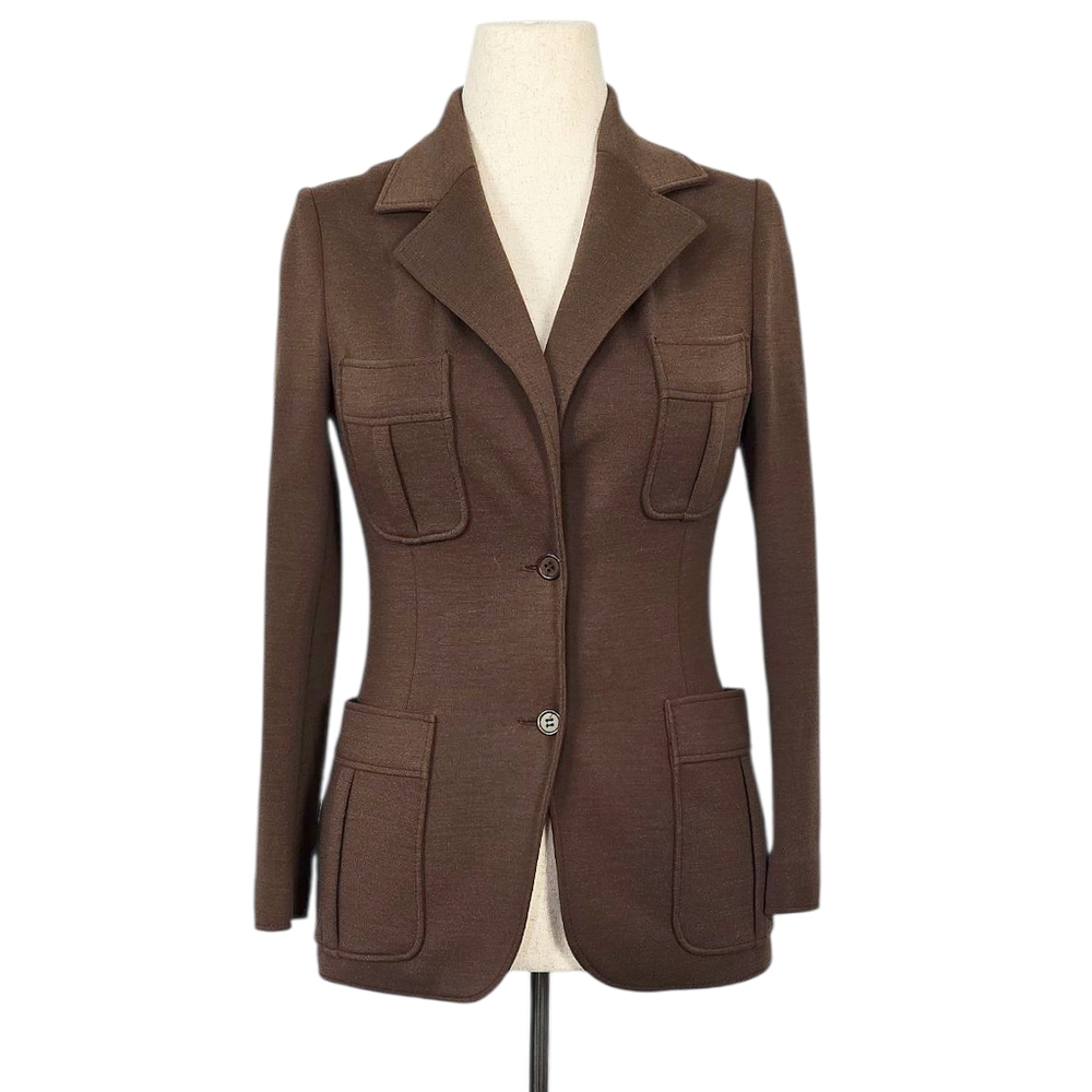 1970s Vintage Jacket 70s Blazer ILGWU Pockets Brown Size S Small Fitted Tailored